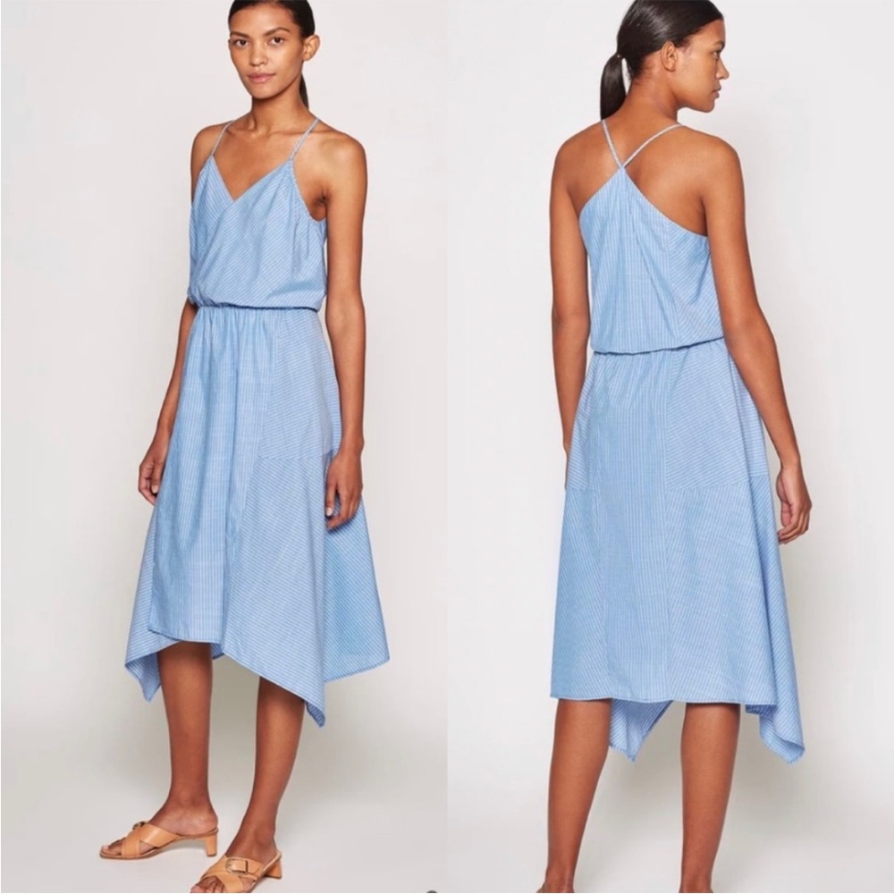 NEW Joie Hepzibah Blue Stripe Cotton Wrap Asymmetrical Dress Small